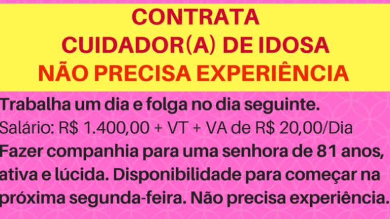 CONTRATO CUIDADOR(A) DE IDOSA COM URGÊNCIA