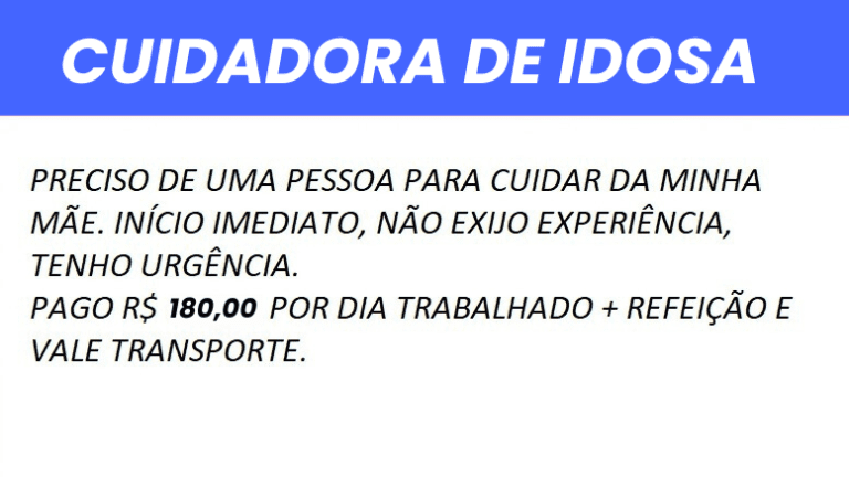 Vaga de Cuidador(a) para Idosa de 70 Anos 